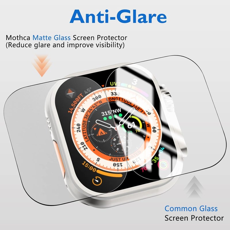 Mothca 2 Pack Tempered Glass Matte Screen Protector for Apple Watch Ultra 3 (2025) / Ultra 2 / Ultra (49mm) [Quick Fit Case] Auto-alignment HD Clear Touch Sensitive Anti-Scratch 9H Matte Glass Film - Image 3